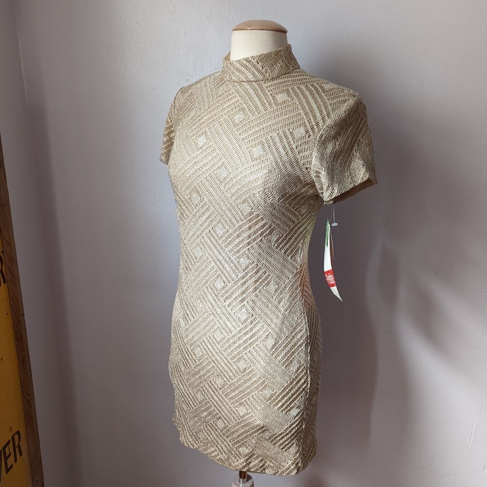 Vintage Deadstock NWT Gold Mock Neck Mini Dress by Bari Jay
